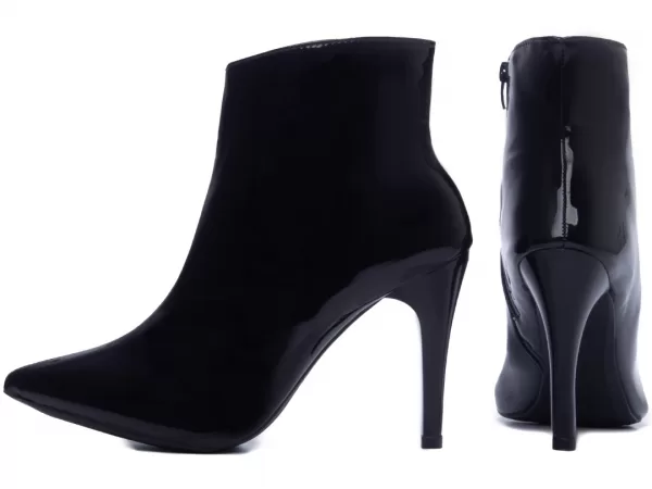 Bota Cano Medio Bico Fino Verniz Preto Ref 50b-a