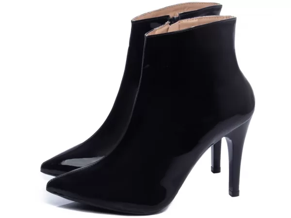 Bota Cano Medio Bico Fino Verniz Preto Ref 50b-a