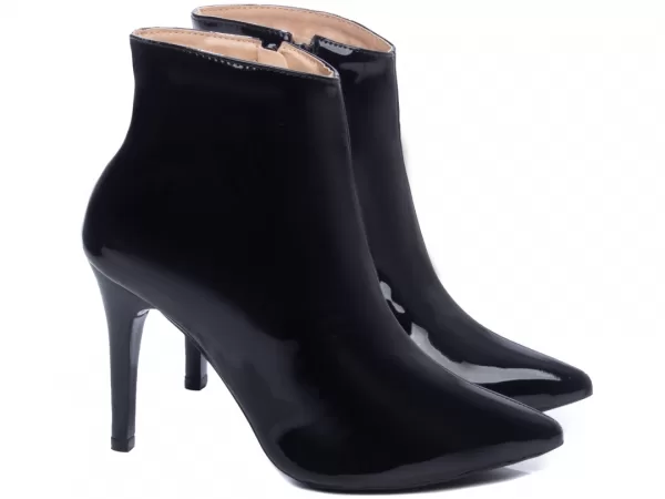 Bota Cano Medio Bico Fino Verniz Preto Ref 50b-a