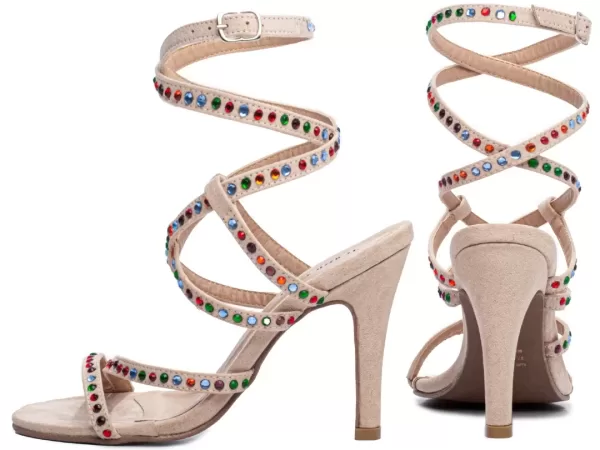 Sandalia Gladiador Bege Com Apliques Coloridos Ref 30123b