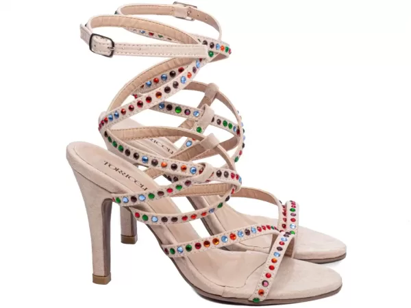 Sandalia Gladiador Bege Com Apliques Coloridos Ref 30123b