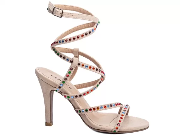 Sandalia Gladiador Bege Com Apliques Coloridos Ref 30123b