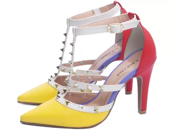 Sapato Scarpin Color Vermelho Amarelo Off White Ref 65054