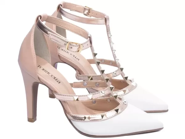 Sapato Scarpin Napa Branco Rose Cobre Ref 65054f