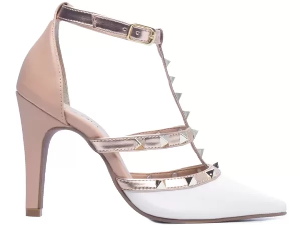 Sapato Scarpin Napa Branco Rose Cobre Ref 65054f