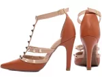 Sapato Scarpin Caramelo Com Bege Ref 65054h