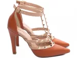 Sapato Scarpin Caramelo Com Bege Ref 65054h