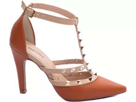 Sapato Scarpin Caramelo Com Bege Ref 65054h