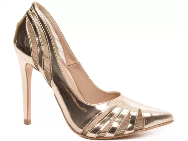 Sapato Scarpin Verniz Metalizado Ouro Ref 80002a