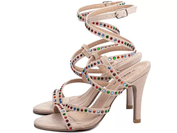 Sandalia Gladiador Bege Com Apliques Coloridos Ref 30123b
