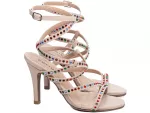 Sandalia Gladiador Bege Com Apliques Coloridos Ref 30123b