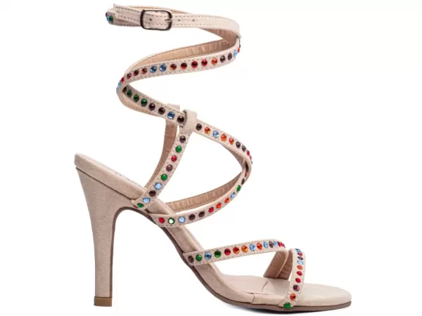 Sandalia Gladiador Bege Com Apliques Coloridos Ref 30123b